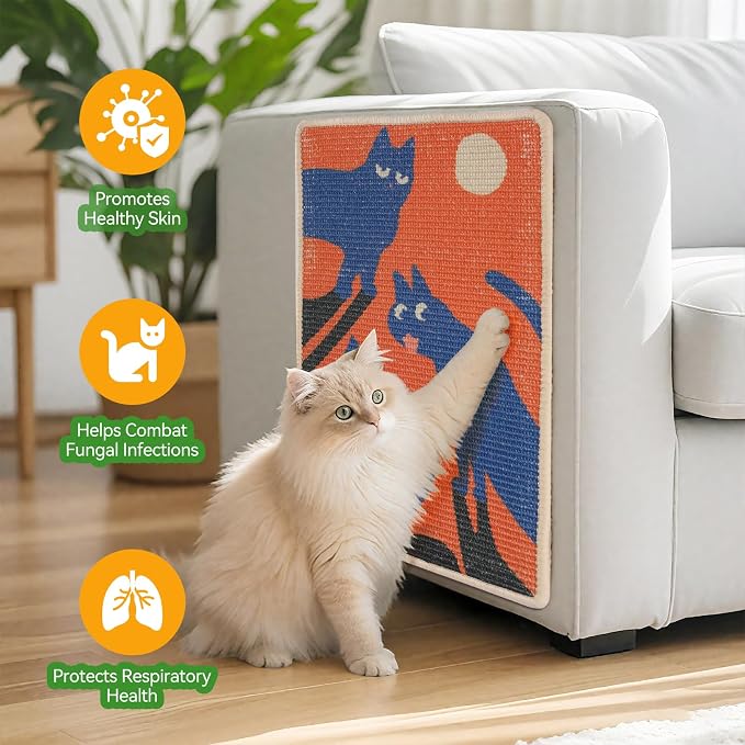 3-in-1 Sisal Cat Scratcher Mat 23.6x15.7'' Protects Carpet Couch & Furniture - Image 2
