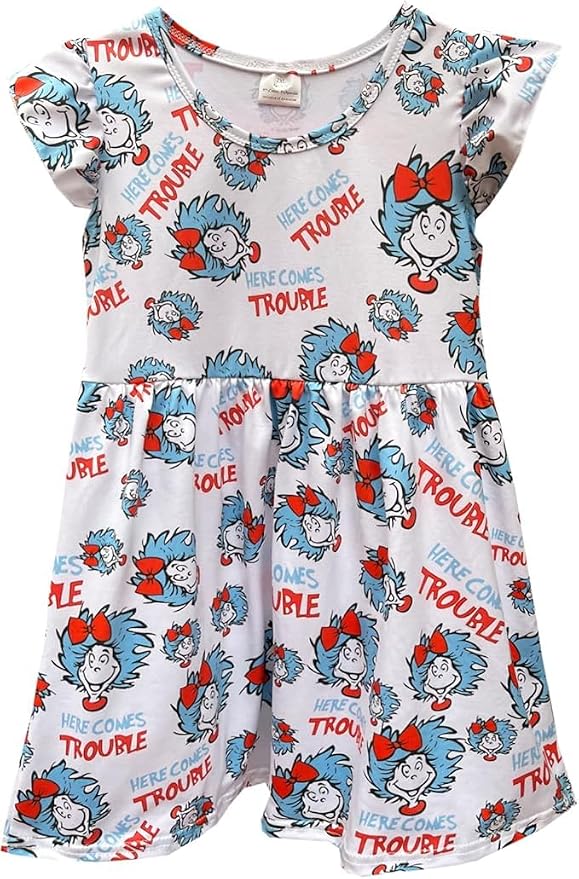 Baby Girls Spring Summer Cat in The Hat Dress Girls Flutter Sleeve Boutique - Image 2