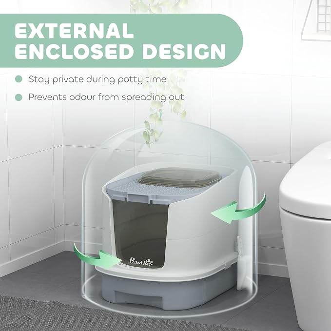PawHut Cat Litter Box with Lid, Covered Kitty Litter Box Enclosed with Scoop - Image 3