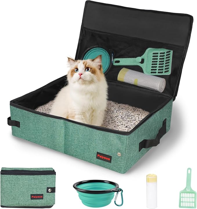 Portable Cat Travel Litter Box. Zipped Lid, Collapsible Litter Box by Peipaws