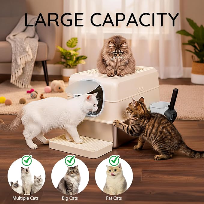 Cat Litter Box with Lid, Extra Large Enclosed Removable Cat Litter Boxes - Image 5