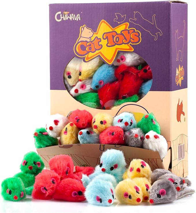CHIWAVA 60PCS 4.1'' Furry Cat Toy Mice Rattle Small Mouse Kitten Interactive by Chiwava