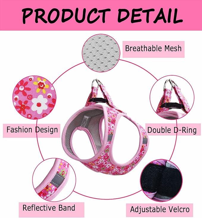 Moonpet Step in Dog Harness Leash Set- All Weather Reflective No-Pull Floral - Image 2