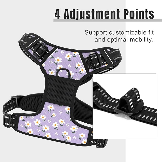 Rnivvi No Pull Dog Harness, Cute Flower Reflective X-Small Sized Puppy Harness - Image 3