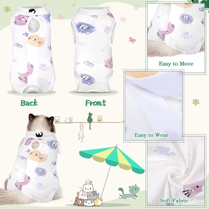 Nuanchu 3 Pieces Cat Recovery Suit Kitten Recovery Suit E-Collar Alternative - Image 4