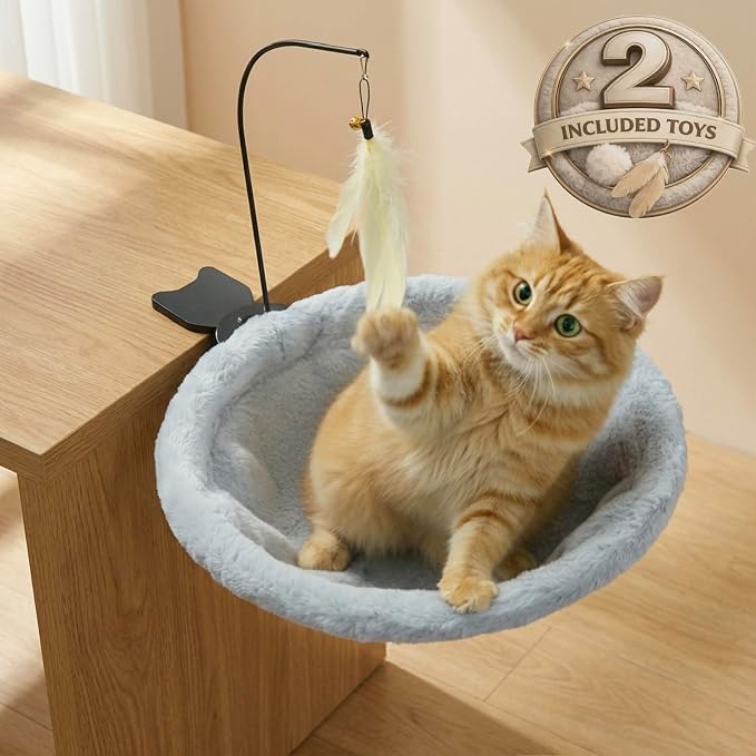 Cat Desk Bed for Home Office – Plush Clamp-On Cat Hammock - Image 7