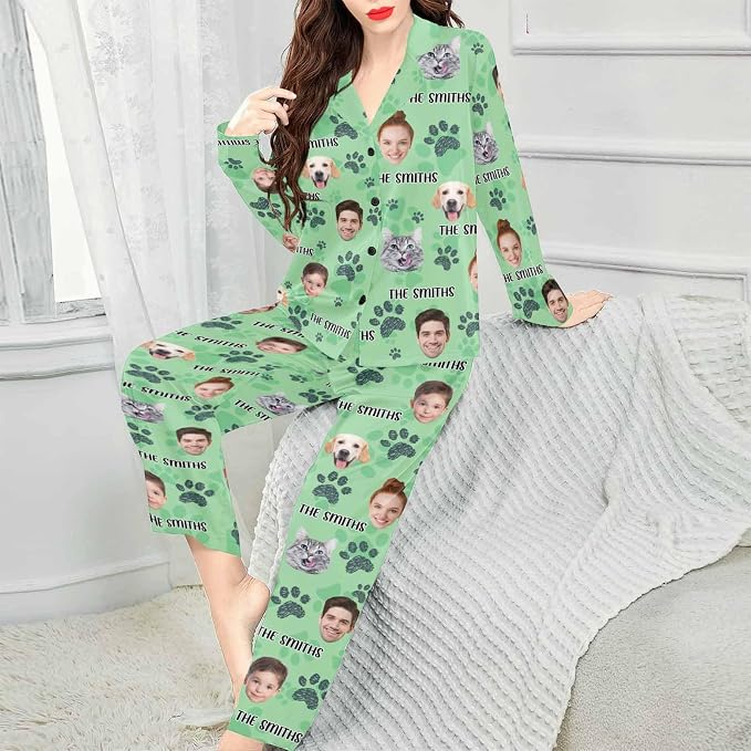 Artsadd Custom Pajamas for Women Men Family, Personalized Face Pjs Pajama Pants - Image 3