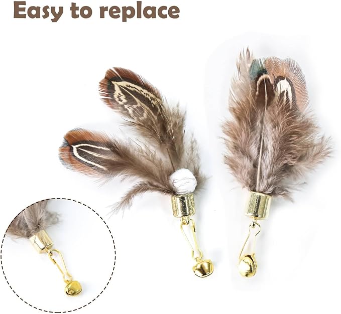 Cat Insect Feather Toys Replacement Cat Toy Wand Refills, 6 Pieces Natural - Image 4
