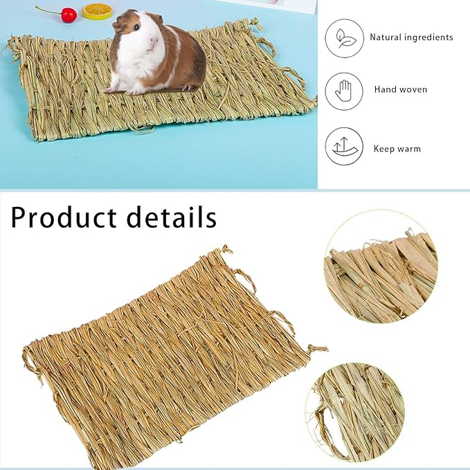 PINVNBY Hay Mats for Rabbits, 12 Pack Natural Rabbit Grass Mat, Small Animal - Image 2