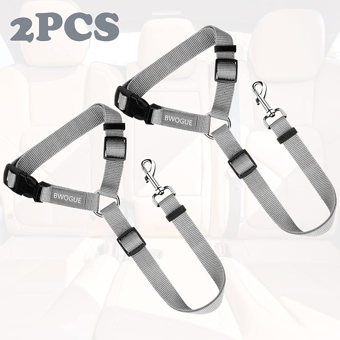 BWOGUE 2 Packs Dog Cat Safety Seat Belt Strap Car Headrest Restraint Adjustable - Image 2