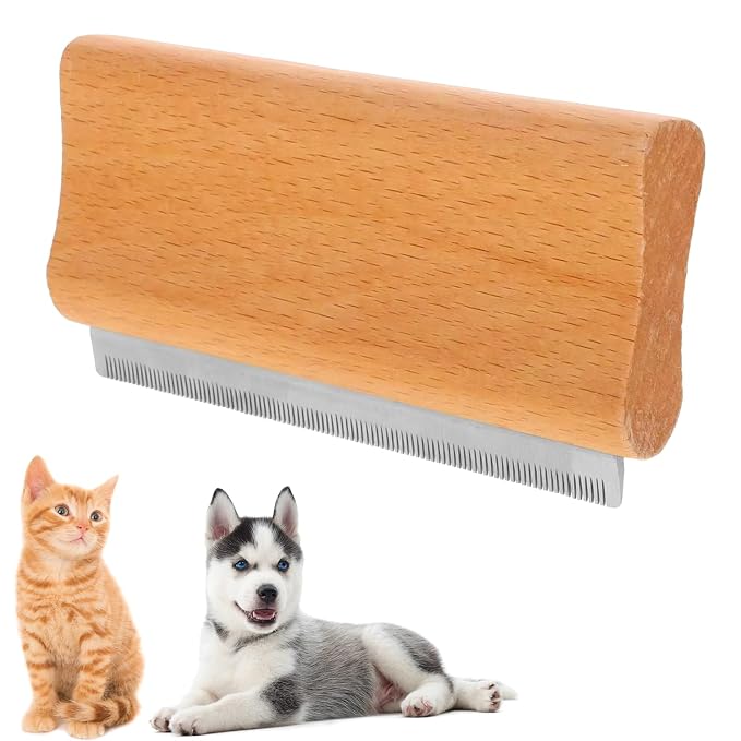 Wooden Deshedding Brush for Dogs, Cats & Horses, Deshedding Grooming Tool Curry by DEEUCHIS