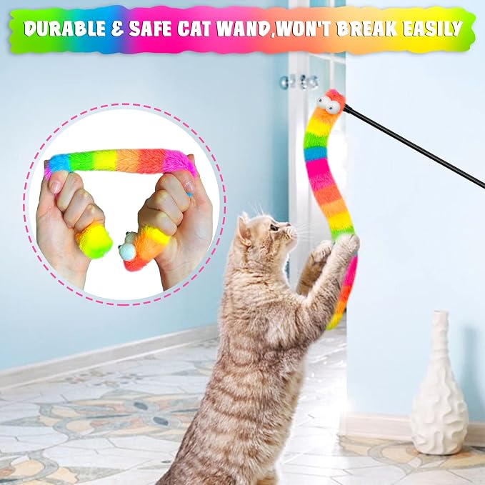 3 Pack Cat Wand Toy, Rainbow Cat Feather Toys - Image 3