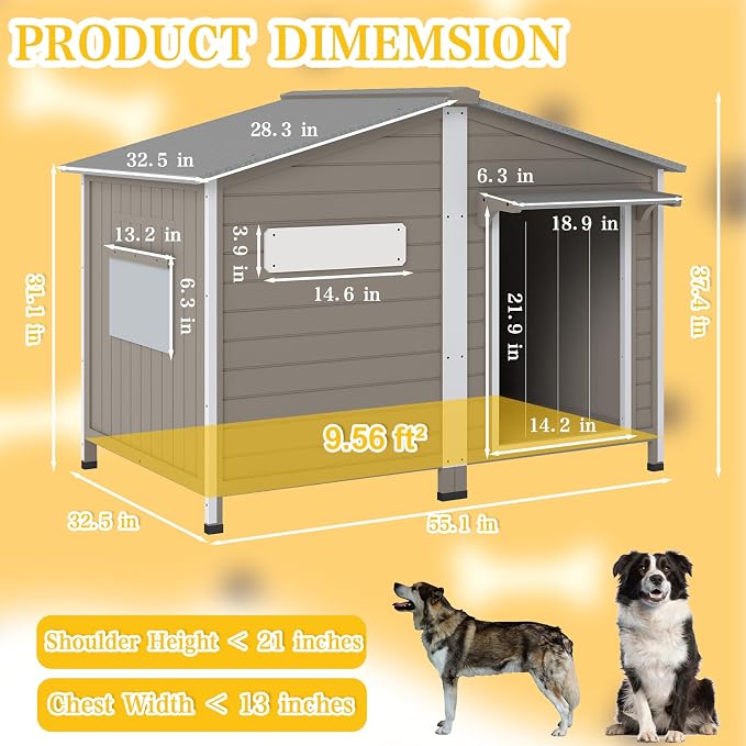 PetsCosset 55.1" L Large Dog House Outdoor & Indoor, Fir Wood Dog Kennel - Image 7