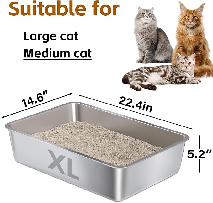 Stainless Steel Litter Box XL 2Pcs, XLarge Metal Cat Litter Box, Cat LitterBox - Image 2