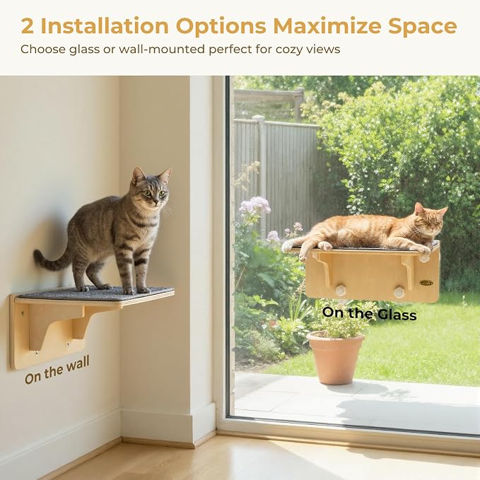 Pecute 2-in-1 Cat Window Perch & Wall Shelves, Cat Hammock Window - Image 2