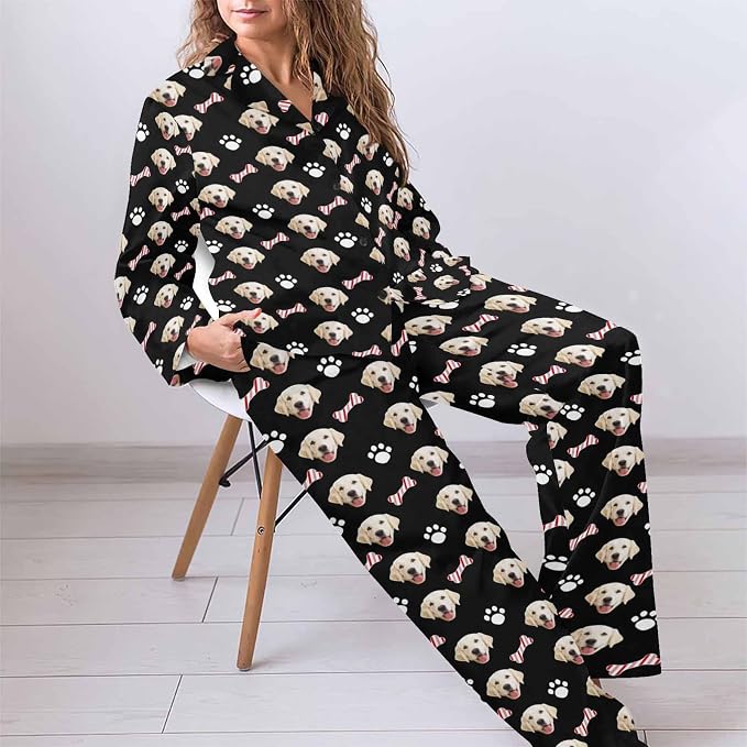 MyPupSocks Custom Face Pajamas for Women Set, Personalized Photo Long Sleepwear - Image 5