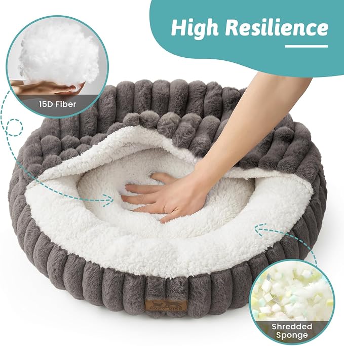 Cat Bed with Hooded Blanket, Round Fluffy Anti-Anxiety Pet Bed - Image 5