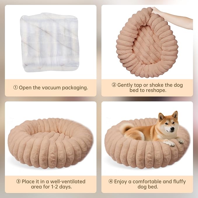 Donut Dog and Cat Bed, Luxurious Comfortable Faux Rabbit Fur Pet Beds, Round - Image 6