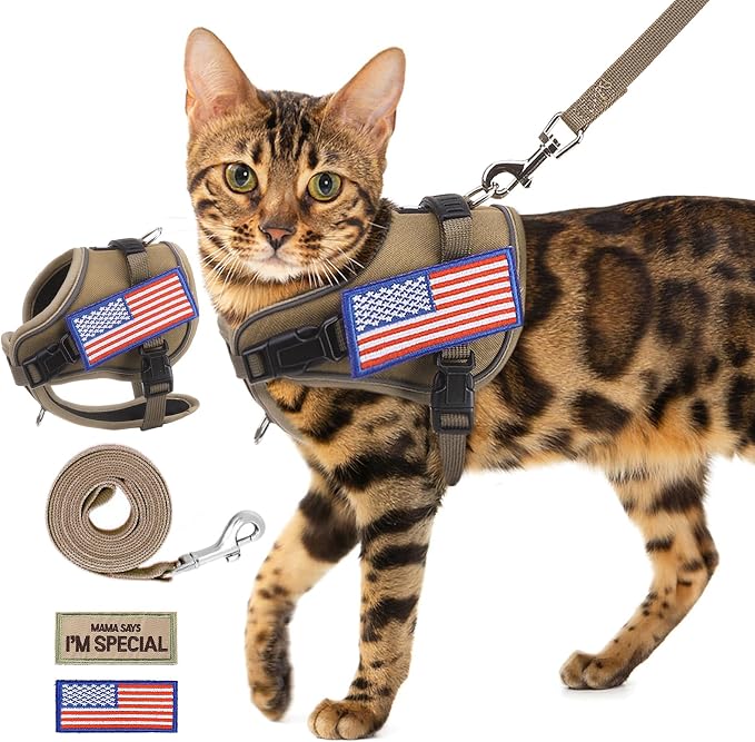 PUPTECK Tactical Cat Harness and Leash Set Escape Proof, Adjustable Reflective by PUPTECK