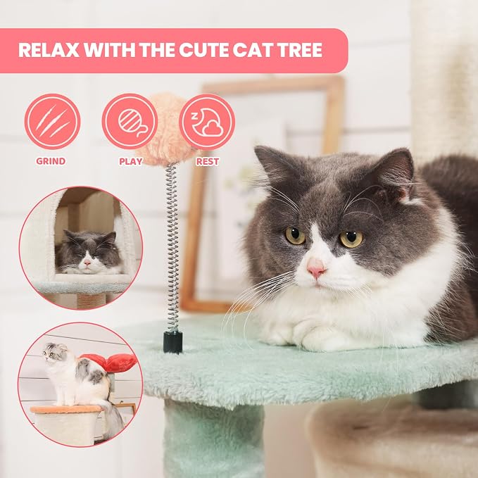HYABi 56.3in Flower Design Cat Tree, Foldable Multi-Level Tower - Image 4