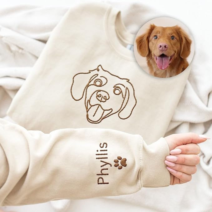 Custom Dog Portrait Embroidered Sweatshirt Pet Photo Embroidery Design Your Pet - Image 3