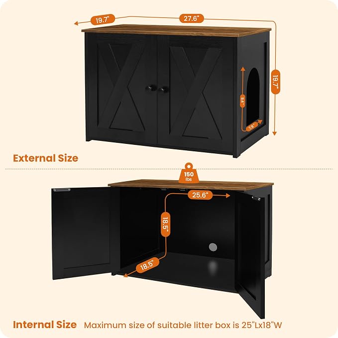 Dwanton Litter Box Enclosure, Cat Litter Box Furniture Hidden, Reversible - Image 4