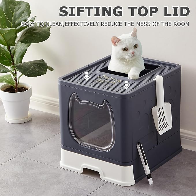 Cat Litter Box with Lid, Foldable Enclosed Covered Top Entry Kitten Litter Boxes - Image 4