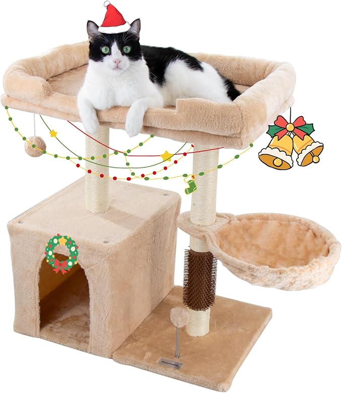 28.4" Small Cat Tree Tower, Cat Scratching Post by Hapineko