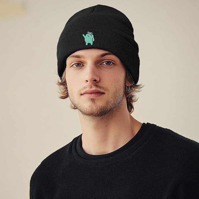 Funny Beanies Warm Knit Hats Fall Winter Black Hip Pop Knit Hat Cap - Image 2
