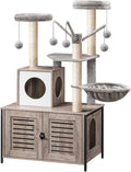 HOOBRO Cat Tree with Litter Box Enclosure, 27.6" L x 18.9" W x 52" H, by HOOBRO