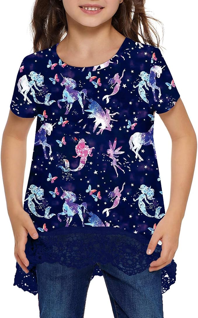 storeofbaby Girls Casual Tunic Tops Short Sleeve Loose Soft Blouse T-Shirt - Image 3