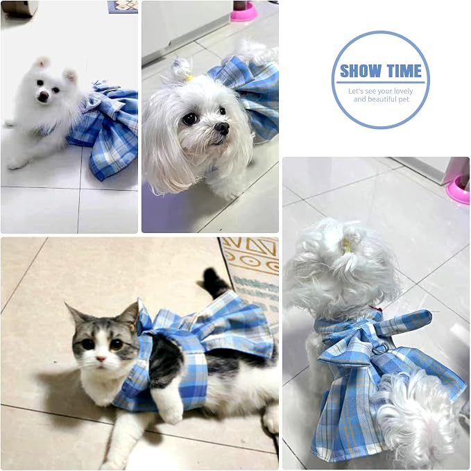 PETCARE Plaid Dog Dress Bow Tie Harness Leash Set - Image 3