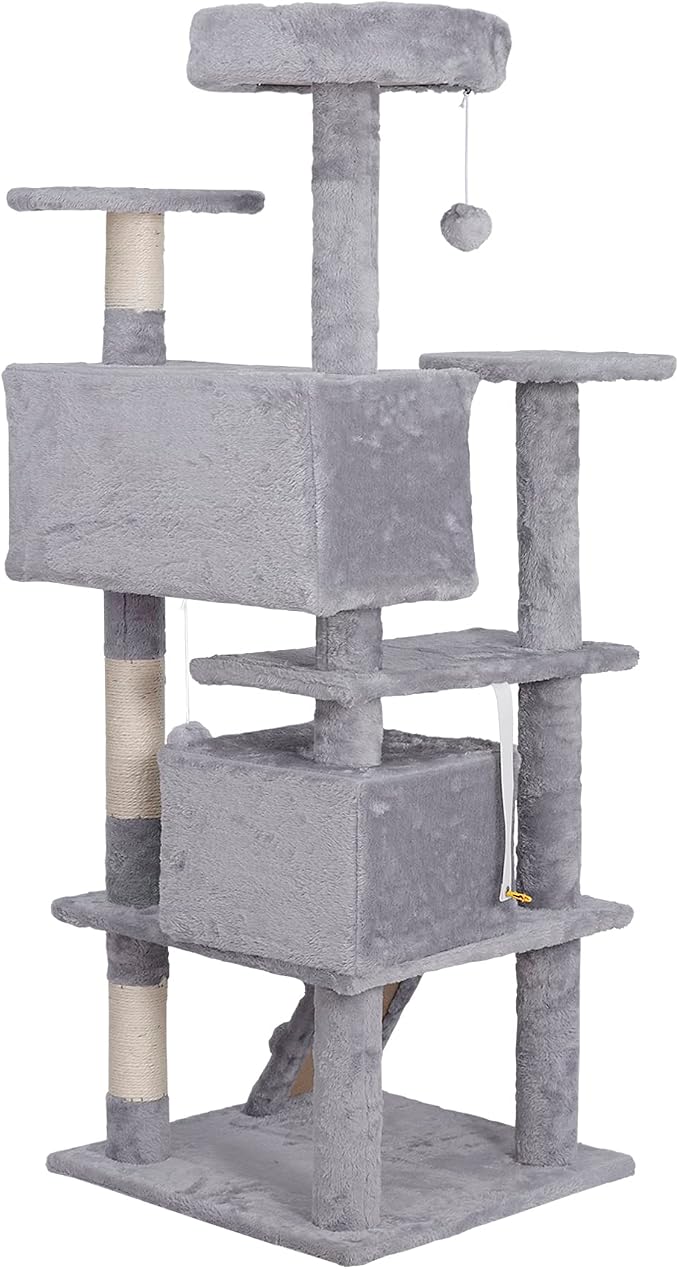 ZENY 54 inches Cat Tree with Sisal-Covered Scratching Posts and 2 Plush Rooms - Image 9