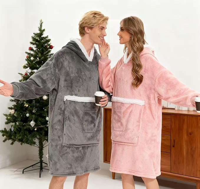 Wearable Blanket Hoodie with Giant Pocket, Soft Warm Sherpa Fleece Oversized - Image 8