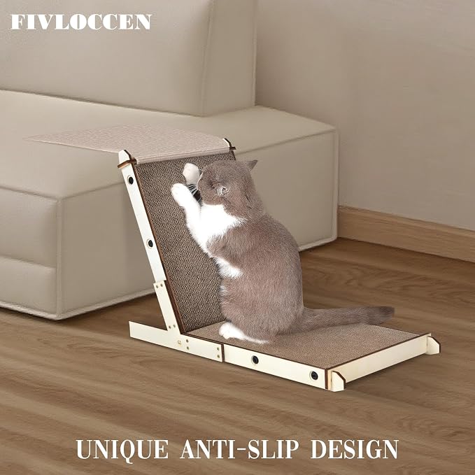 Modern Cardboard Cat Scratcher for Indoor Cats, Anti-Tip Wooden Frame Cat - Image 4