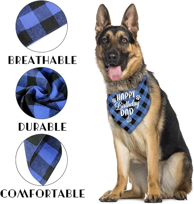Dog Bandana, Happy Birthday Dad Dog Bandana, Dog Scarf Classical Plaid Printing - Image 3