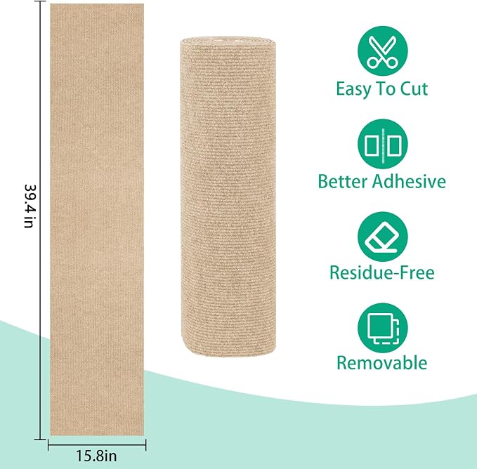 Trimmable Cat Scratcher Mat, 39.4"x15.8" Self-Adhesive Cat Scratching Carpet - Image 2