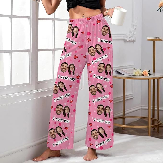 Custom Pajama Pants for Women Men, Personalized 67 Name Photo PJ Family Six - Image 4