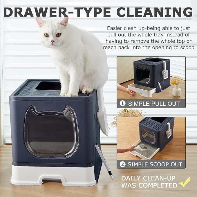 Cat Litter Box with Lid, Foldable Enclosed Covered Top Entry Kitten Litter Boxes - Image 3