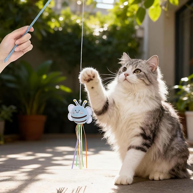 2 PCS Cat Wand Toy Set 16 Inch Wooden Teaser Wands - Image 6