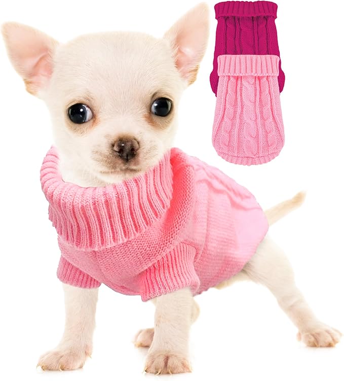 2 Pieces Dog Sweaters Turtleneck Knitted Chihuahua Yorkie Sweater, Dog Clothes by Kallfirscutie