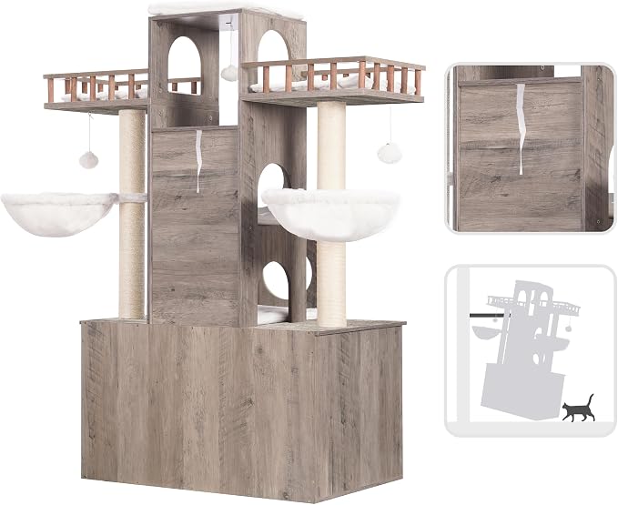 Heybly Cat Tree with Litter Box Enclosure - Image 6