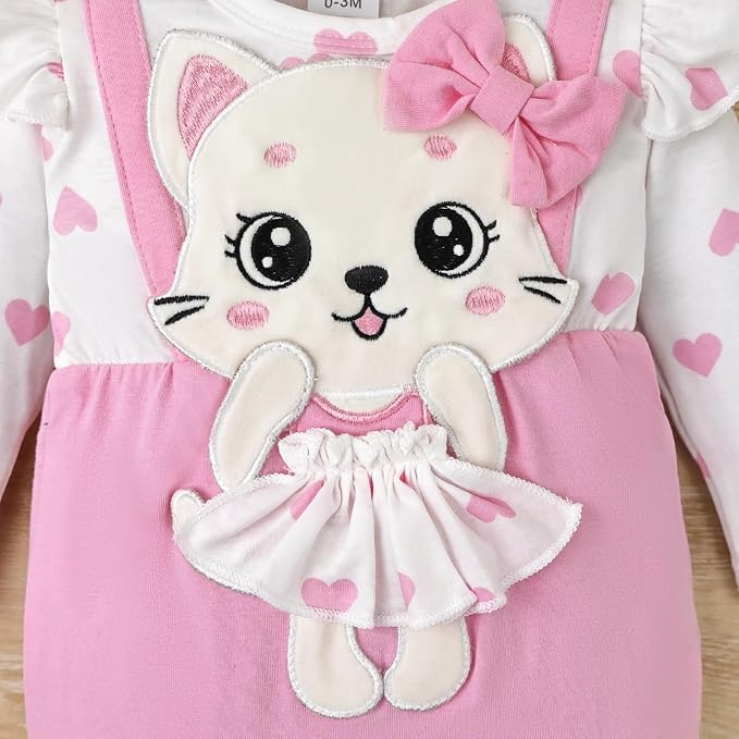 Baby Girl Clothes Newborn Romper Cute Cat Ruffled Long Sleeve Love Fall Winter - Image 5