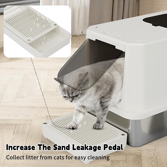 RIZZARI Stainless Steel Cat Box: Beige Leak-Proof Large Enclosed Litter Pan - Image 8