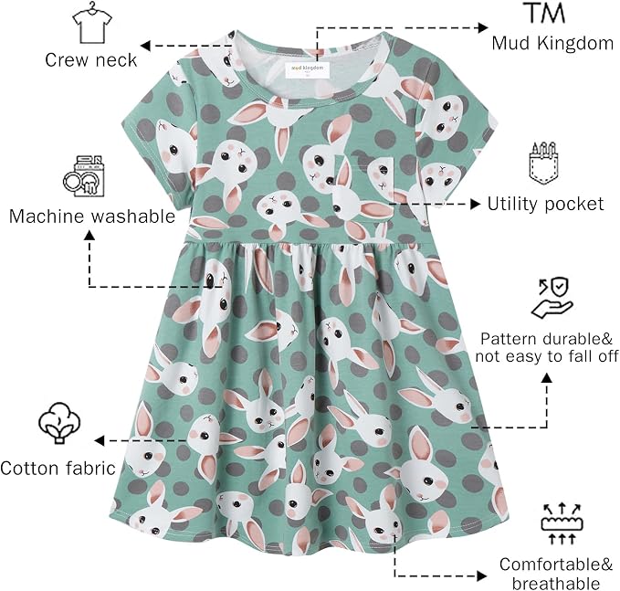 Mud Kingdom Little Girls Dresses Cotton Summer Holiday Cute Cat Dress Short - Image 3