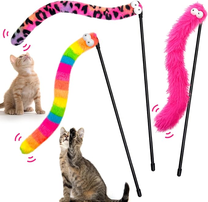 3 Pack Cat Wand Toy, Rainbow Cat Feather Toys by Lepawit