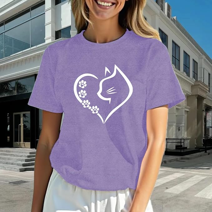 Cat Shirts for Women Cat Mom Tshirts Pet Lover Shirt Cats Paw Print Tee Tops - Image 2