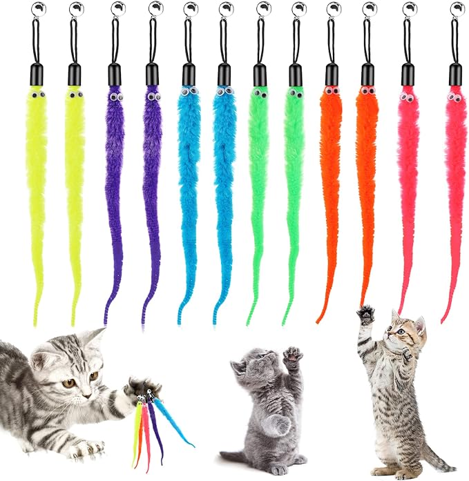 cobee 12pcs Cat Worm Toy Refills, Cat Wand Toy Replacement Refills Furry Tail by Unknown