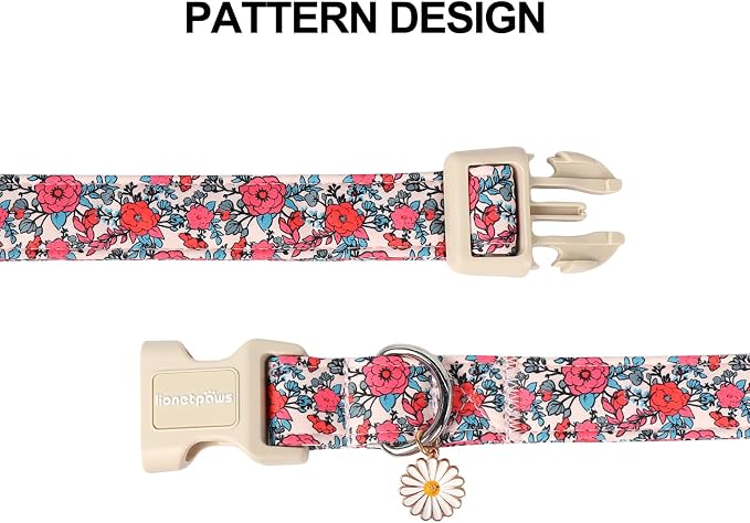 Lionet Paws Floral Dog Collar- Cute Red Pink Flower Dog Collars - Image 4