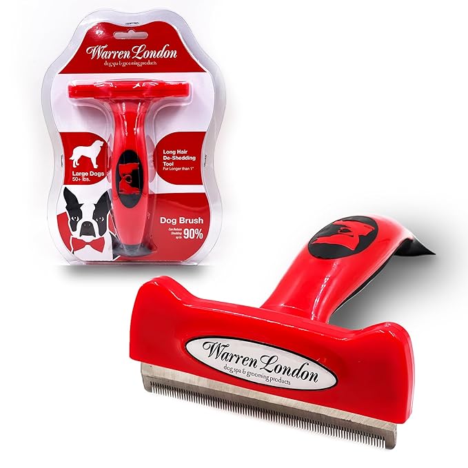 Warren London Deshedding Brush for Large Dogs, Long Hair | 4″ Stainless ¼″ by WarrenLondon